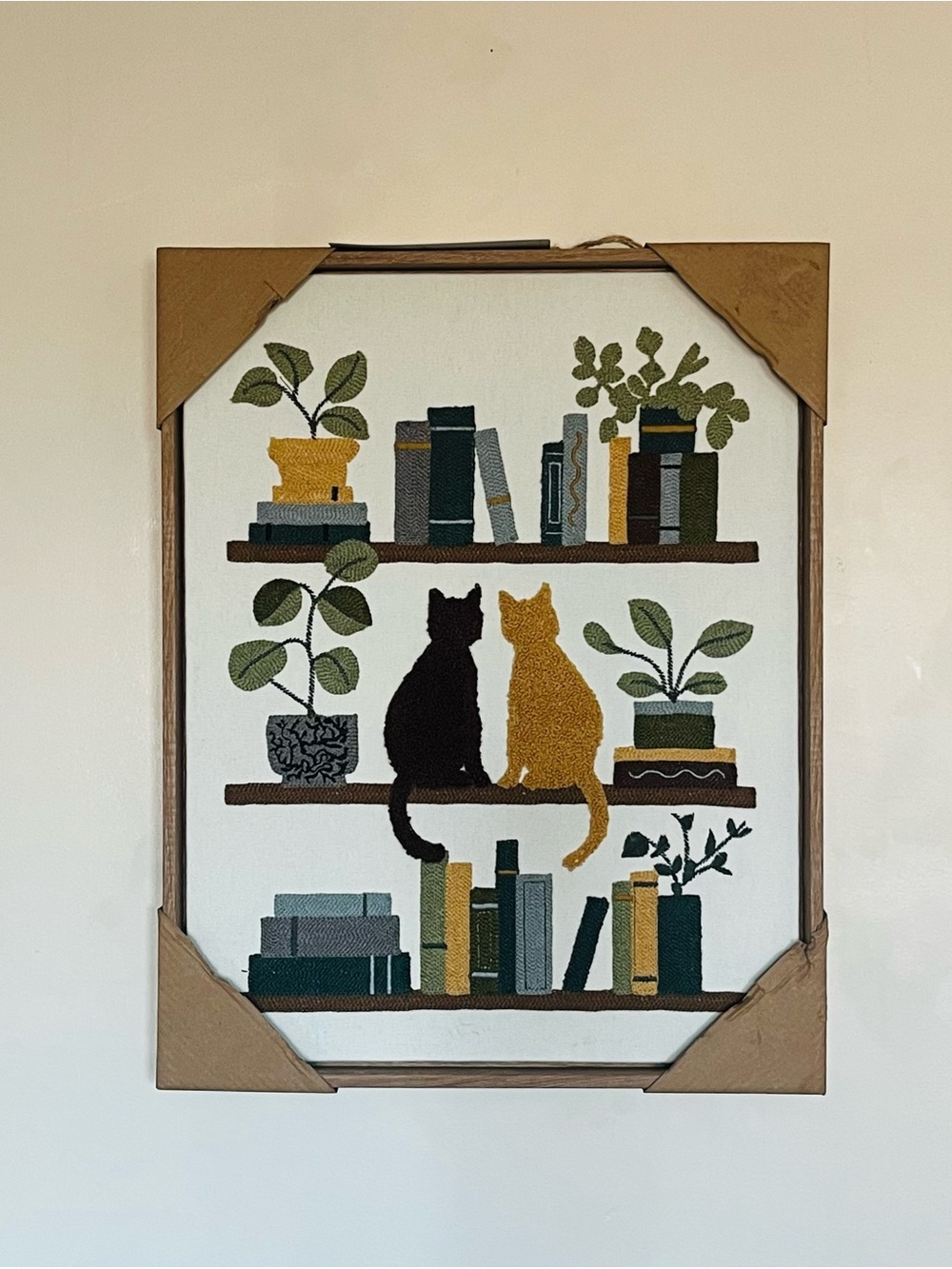 BP Home Woven Embroidered Textile Wall Art Plants Cat Books  14.5” x 18.5